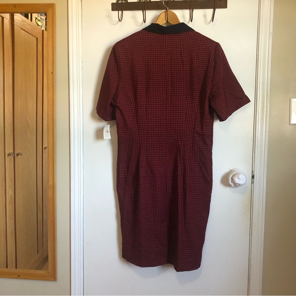 Vintage CB Dress 16 Houndstooth Red/Black Short Sleeves Button Front Bac… - Picture 2 of 11